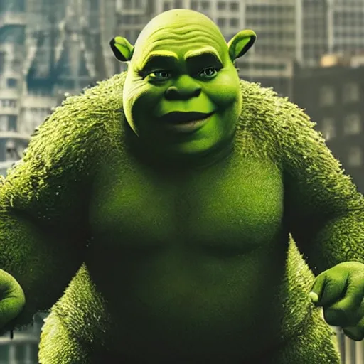 Image similar to shrek versus godzilla