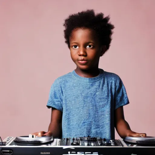 Prompt: young black boy as a DJ