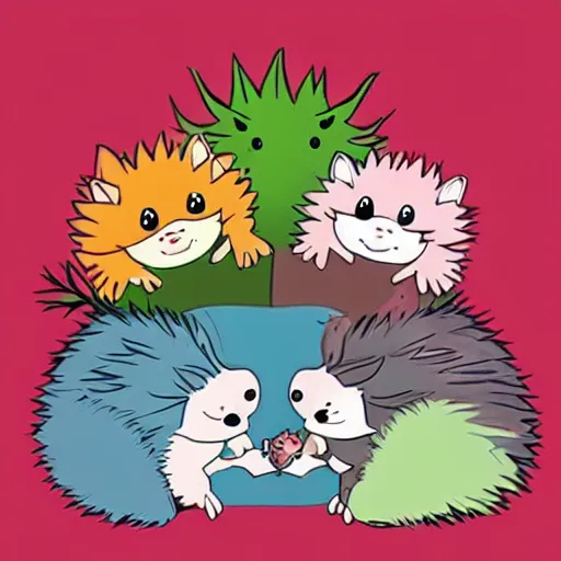 Image similar to baby hedgehogs in the style of cute anime, adorable, cute, art station