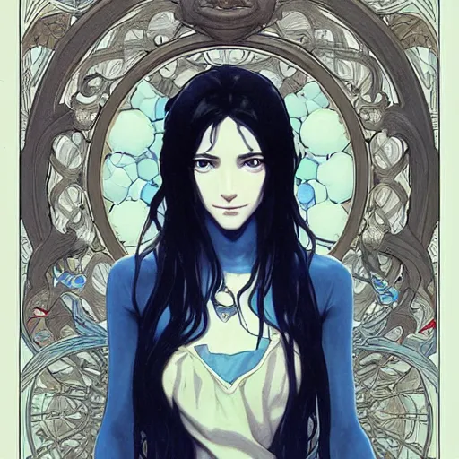 Image similar to intricately detailed vfx portrait of marceline by eiichiro oda!, makoto shinkai, alphonse mucha, art by artgerm and greg rutkowski!, blue eyes!!, large aquiline nose!!, best of behance, concept art, matte, sharp focus, adolphe bouguereau, annie leibovitz, stanley kubrick,