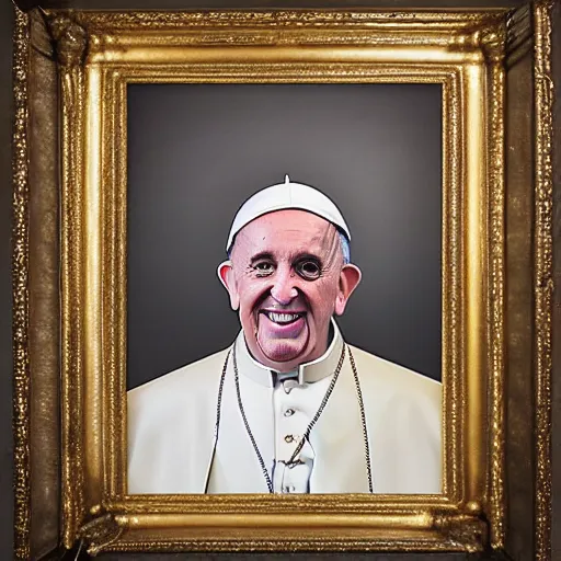 Prompt: portrait of a pope, wearing gold gangster chains, with gold teeth, studio portrait, studio lighting, studio photography, 5 0 mm, 4 k