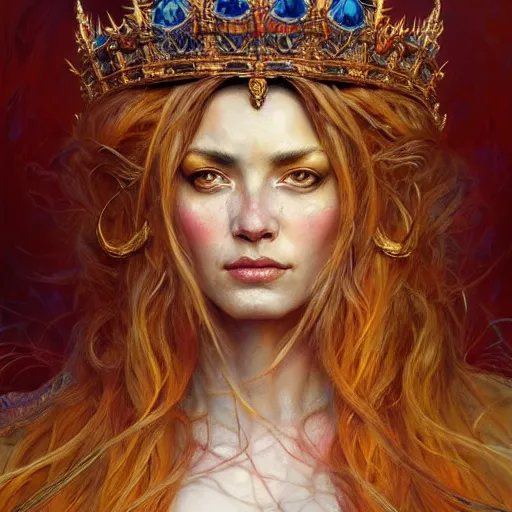 Image similar to highly detailed portrait of a majestic lioness queen in the form of a beautiful woman. d & d, art by gerald brom and ruan jia and carl larsson. trending on artstation, intricate details, energetic composition, golden ratio, concept art, illustration, elegant art