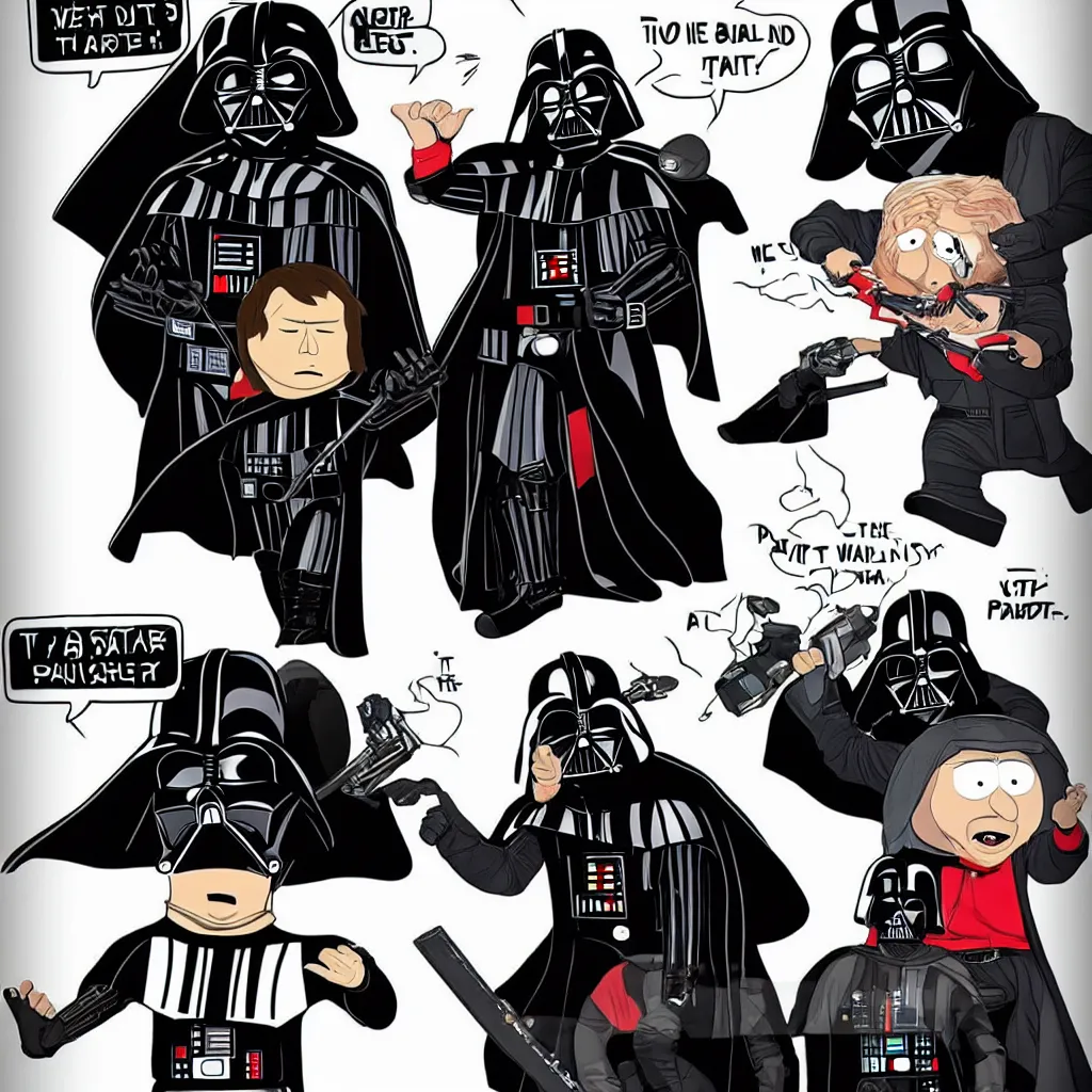 Image similar to Darth Vader laughing, in the style of South Park