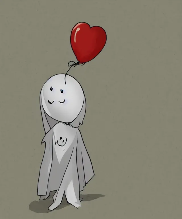 Prompt: cute ghost holding a balloon, anime, cartoon