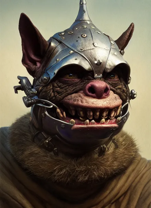 Image similar to highly detailed closeup portrait of a medieval goblin wearing cat helmets, stephen bliss, unreal engine, greg rutkowski, ilya kuvshinov, ross draws, hyung tae and frank frazetta, tom bagshaw, tom whalen, nicoletta ceccoli, mark ryden, earl norem, global illumination, god rays, detailed and intricate environment