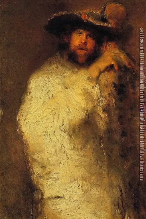 Prompt: attractive male, painting by rembrandt, gaston bussiere