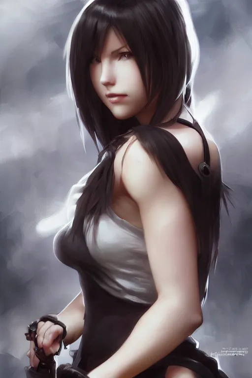 Image similar to beautiful, tifa style, final fantsy, digital painting, portrait , cinematic lighting, highly detailed, artstation, concept art, illustration, smooth, sharp focus, editor's pickup, trending on artstation, trending on deviantart, alphonse mucha, WLOP