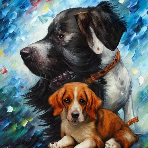 Image similar to very guilty dog, regretful puppy by arthur adams, charlie bowater, leonid afremov, chiho ashima, karol bak, david bates, tom chambers