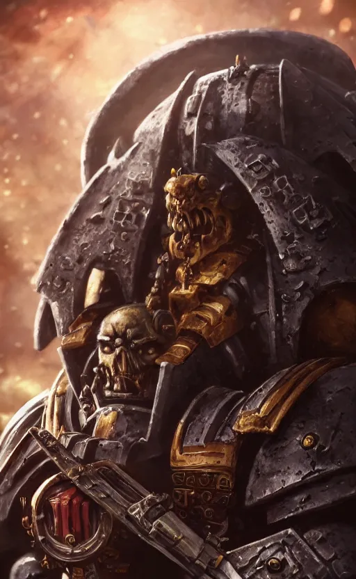 Image similar to warhammer 40k Emperor of Mankind, half-length portrait, beautiful face, long hair, illustration, fine details, cinematic, highly detailed, octane render