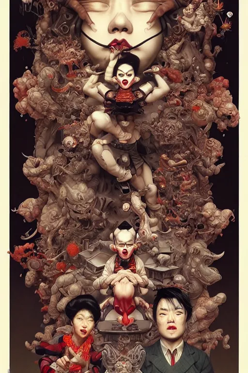 Image similar to 🔞🤡🤼, dynamic lighting, symmetrical dimension, rotary, x - y priority, detailed, by bambang nurdianshyah, garis edelweiss, roby dwi antono and ayami kojima, takato yamamoto, barclay shaw, karol bak, yukito kishiro, norman rockwell