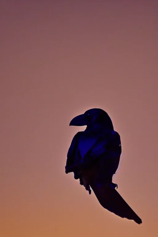 Prompt: beautiful raven standing in a shadow of the soft deep purple light of lantern, mystery, mysterious, soft dark muted colors, simple shapes, golden ratio, perfect composition, dramatic, medium close - up ( mcu ), cannon ef, 5 0 mm, f / 2. 8