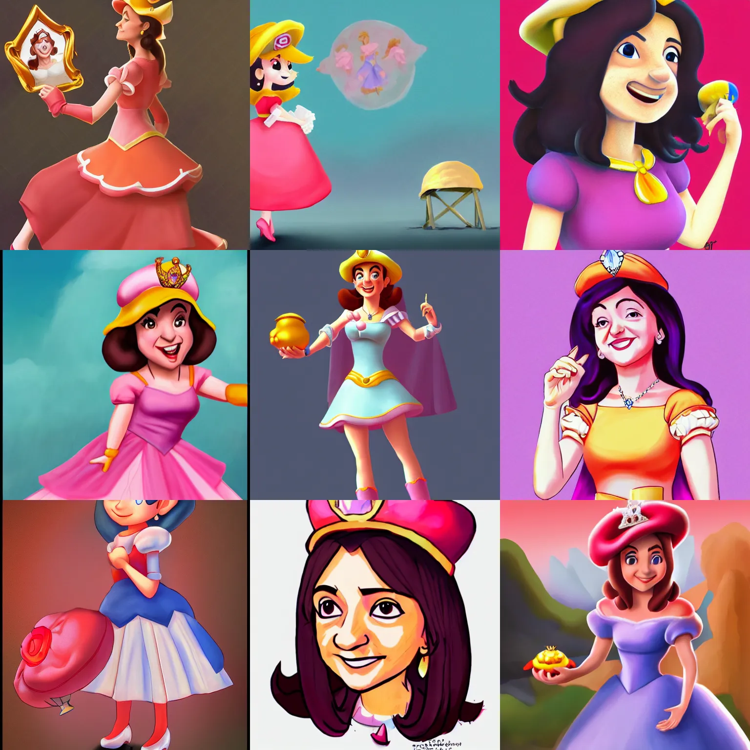 Prompt: sheryl sandberg as princess peach, trending on artstation