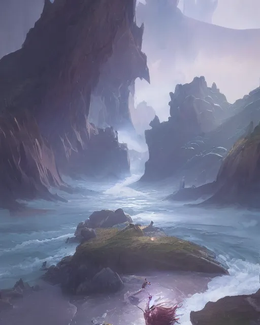 Prompt: ''a very mediocre and not so detailed portrait of a river running through the plains, league of legends, lol, fantasy, d & d, digital painting, artstation, concept art, illustration, art by greg rutkowski and alphonse mucha''