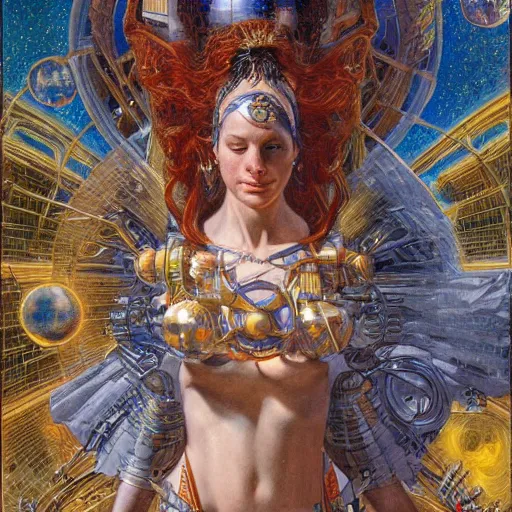 Image similar to the goddess of science, by donato giancola.