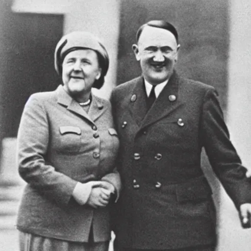 Image similar to hitler and angela merkel smiling after world war ii