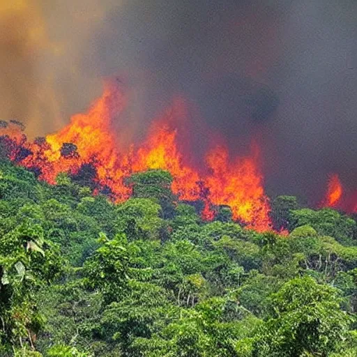 Image similar to a beautiful photo of a raging forest fire in the amazon jungle