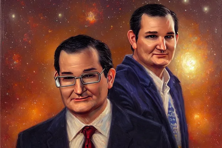 Image similar to portrait of ted cruz as the zodiac killer at night texas, an oil painting by ross tran and thomas kincade