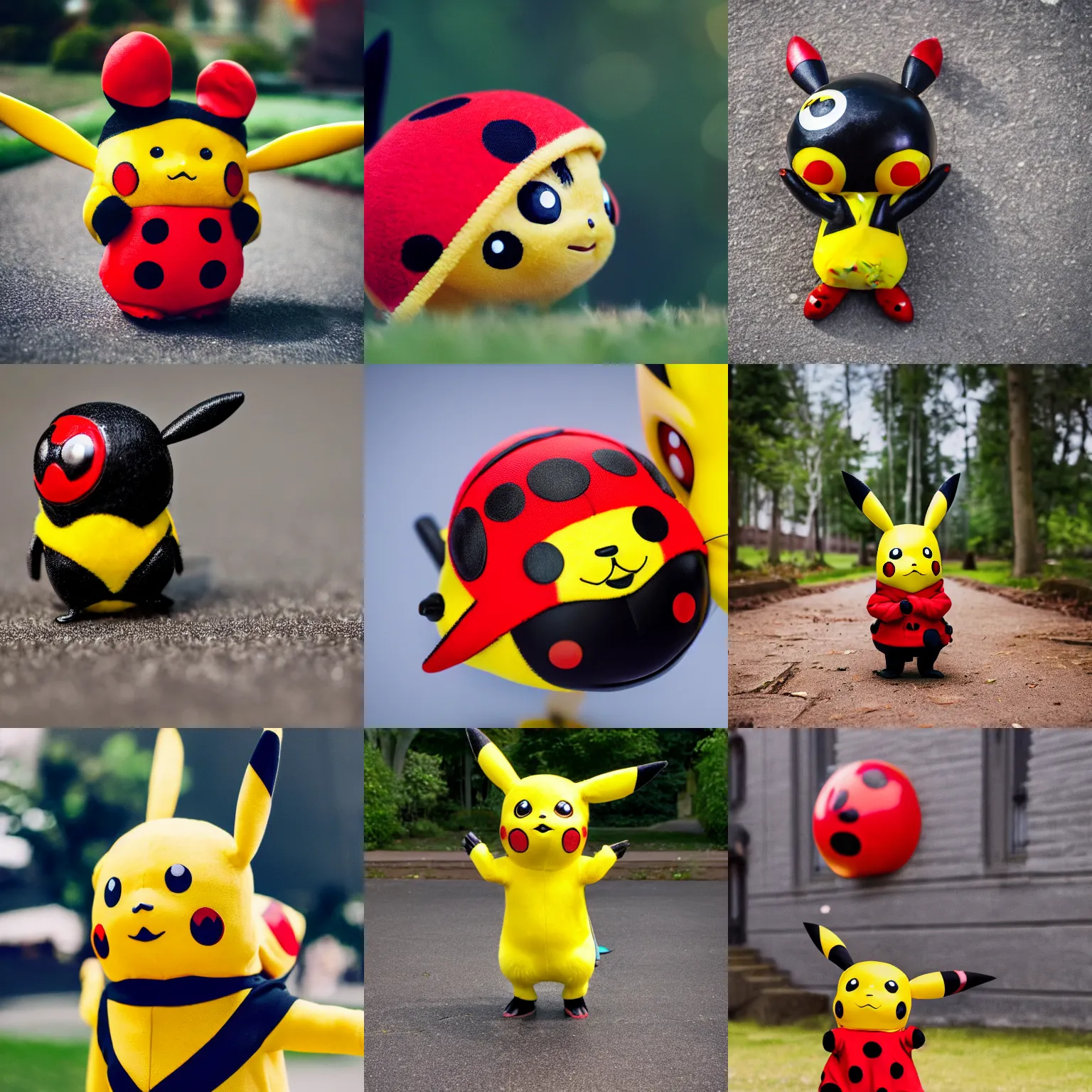 Prompt: pikachu wearing ladybug miraculous costume. 4 k photograph, 5 0 mm lens