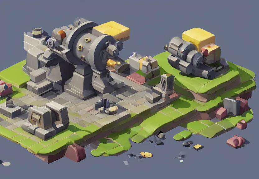 Prompt: isometric chubby cute cannon, clean, octane render, unreal engine, artstation