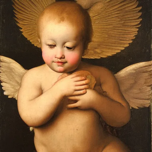 Image similar to Renaissance painting portrait of a cherub