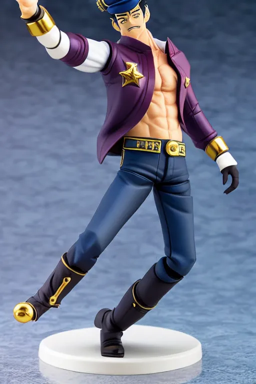 Prompt: still high quality figurine of president lula dressed as jotaro, tsurime eyes, tareme eyes, personification, dynamic pose, detailed product photo, featured on amiami, tone mapped, beautiful composition, 8 5 mm, f. 1 4