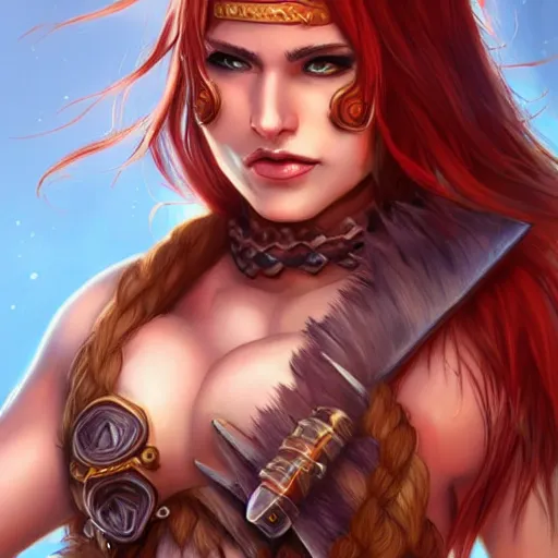 Prompt: very beautiful female barbarian drawn by artgerm