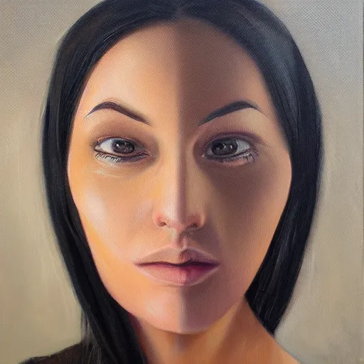 Image similar to ultrarealism oil painting, woman with square mirror face, portrait