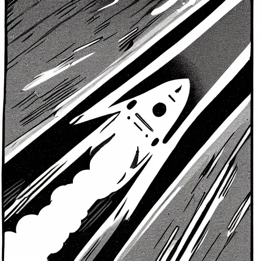 Prompt: a rocket taking off, comic illustration, dramatic lighting