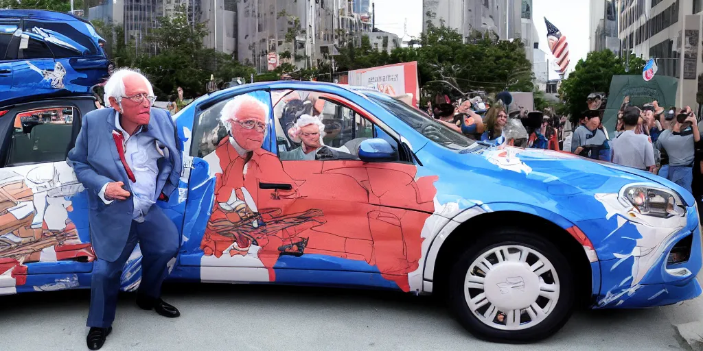 Image similar to bernie sanders, anime car wrap