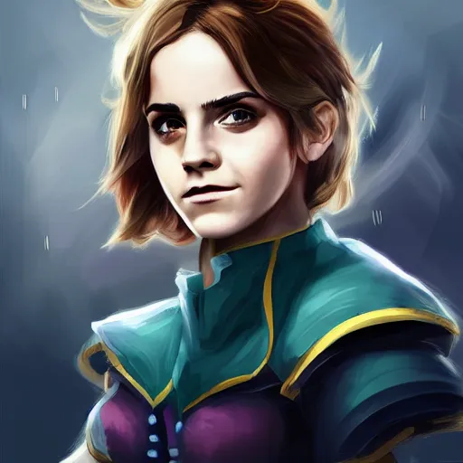 Image similar to Emma Watson as a legend in League of Legends. Digital Painting