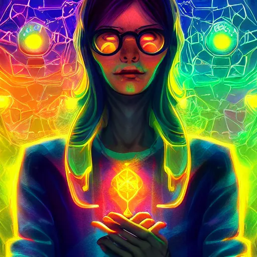 Image similar to skill magic geek inside matrix deepdream radiating a glowing aura stuff loot legends stylized digital illustration video game icon artstation lois van baarle, ilya kuvshinov, rossdraws,