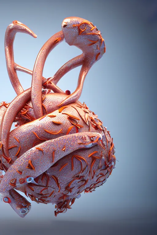 Image similar to a sculpture of fish ocean intertwined, diode lighting, a lovely cornucopia of flowers and human body parts, body parts, heart shaped, highly detailed, octane render, cinematic, shock, sharp focus, ball, an independent psycho, clean, studio lighting