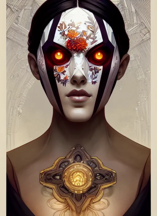 Image similar to symmetry!! portrait of floral! borderlands 3 psycho, intricate, elegant, highly detailed, digital painting, artstation, concept art, smooth, sharp focus, illustration, art by artgerm and greg rutkowski and alphonse mucha, 8 k