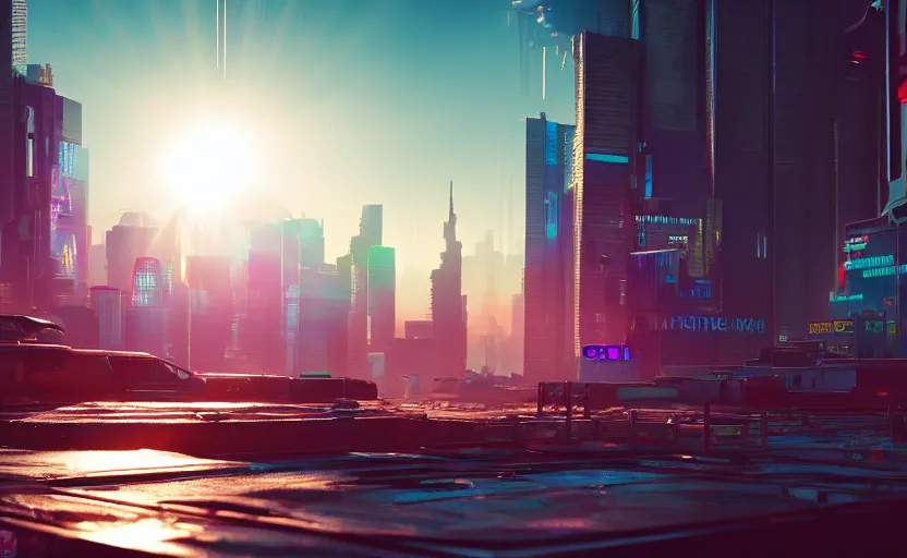 Image similar to overcrowded cyberpunk city with no bottom to see. daylight. sunlight. lens flare. light fixtures. 8 k. detailed. photorealism. artstation. 2 5 mm f / 1. 7 asph lens. ultra realistic