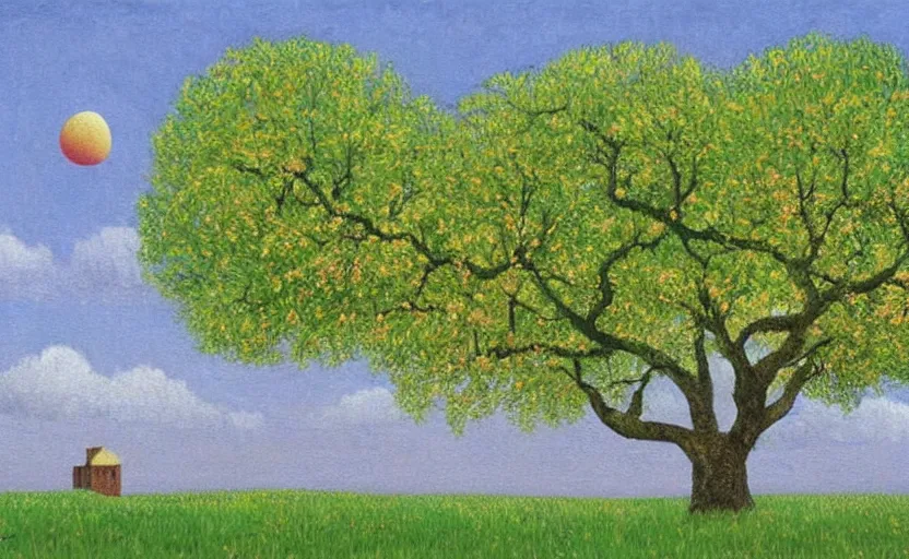 Image similar to a painting of an eicp magnificent peach blossom tree by david inshaw.