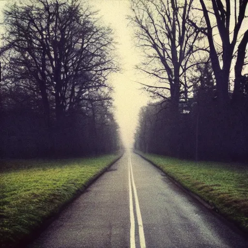 Prompt: Beautiful cameraphone, soft liminal Photograph of an estate road, early morning, small apartment