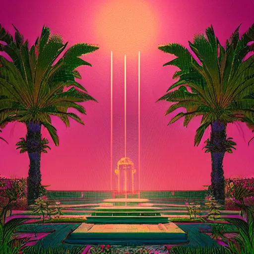 Image similar to babylonian garden, epic retrowave art, trending on art station