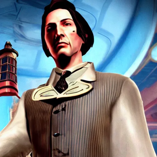 Image similar to screenshot from bioshock infinite, keanu reeves