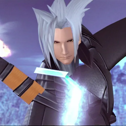 Image similar to a still of sephiroth from final fantasy vil ( 1 9 9 7 ) in roblox ( 2 0 0 6 )