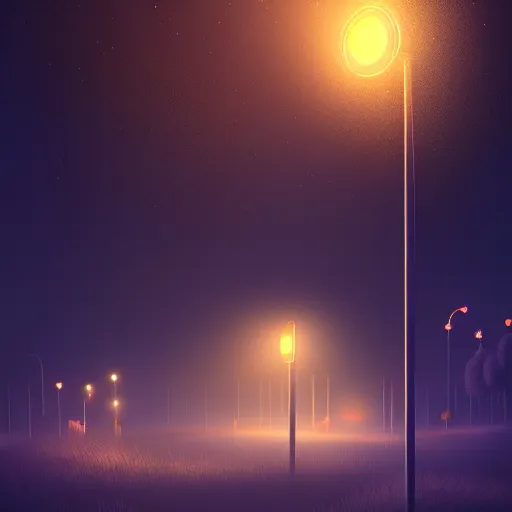 Image similar to beautiful digital fantasy illustration of lights in the night, highly detailed, soft lighting, rendered in octane, masterpiece, very very very aesthetic