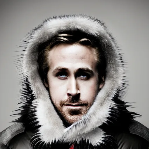 Prompt: portrait of ryan gosling dressed as a canada goose, feather suit, natural light, sharp, detailed face, magazine, press, photo, steve mccurry, david lazar, canon, nikon, focus