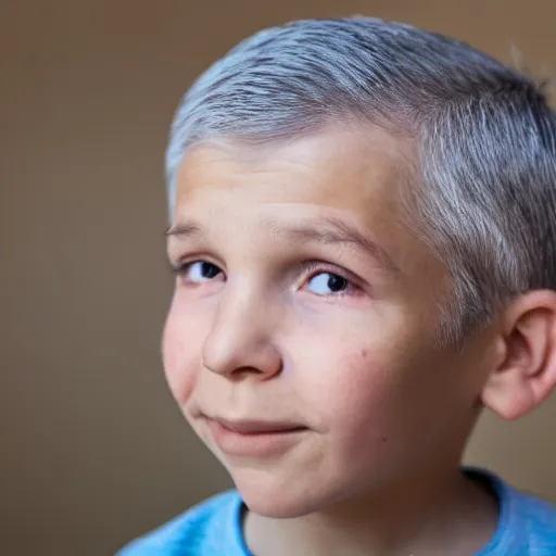 Image similar to portrait of a kid with old wrinkly skin and gray hair