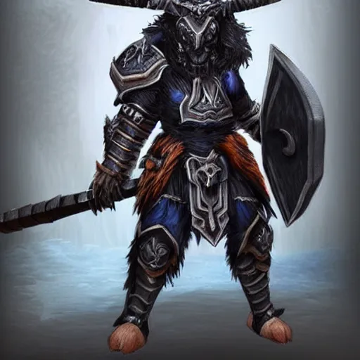 Image similar to minotaur tauren warrior, black fur blue eyes, plate armor battle axe, fantasy concept art