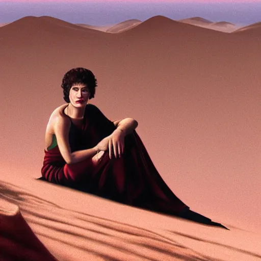 Prompt: chani from dune sitting on her bed looking down at the deserts of arrakis, 8k, photorealistic, dark