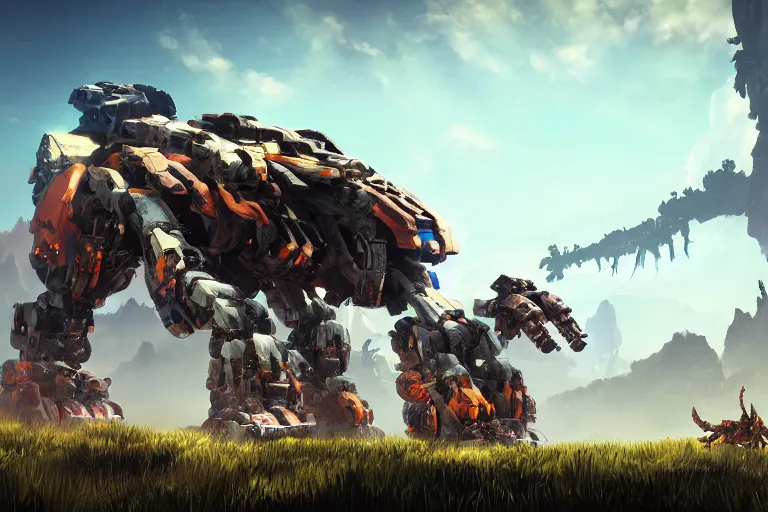 Image similar to tremortusk machine mecha animal beast robot of horizon forbidden west horizon zero dawn bioluminiscence global illumination ray tracing hdr fanart arstation by sung choi and eric pfeiffer and gabriel garza and casper konefal