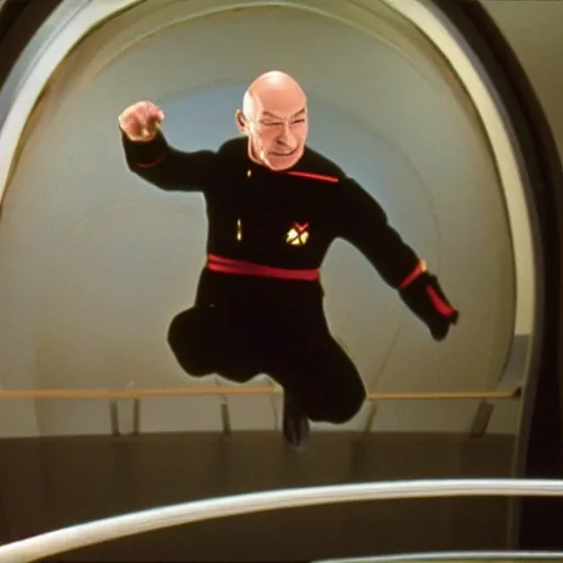 Image similar to Captain Picard jumping from the enterprise