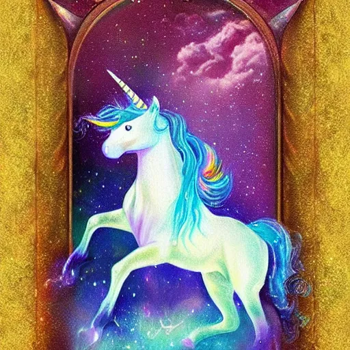 Image similar to a beautiful unicorn, fantasy art