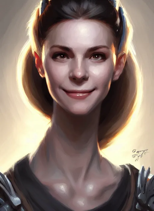 Image similar to a _ fantasy _ style _ portrait _ painting _ of white girl, dark ponytail hair, smiling, round face, rpg dnd oil _ painting _ unreal _ 5 _ daz. _ rpg _ portrait _ extremely _ detailed _ artgerm _ greg _ rutkowski _ greg