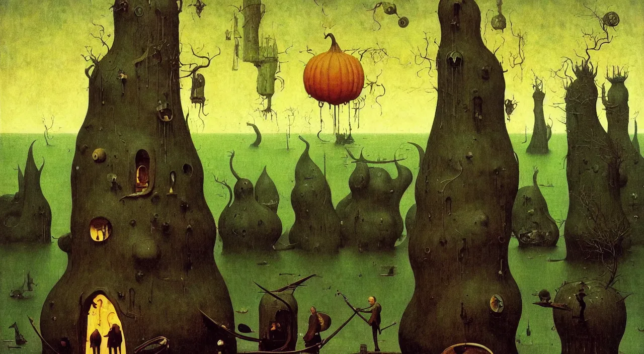 Image similar to single flooded simple!! ( lovecraftian ) gourd tower anatomy, very coherent and colorful high contrast masterpiece by norman rockwell franz sedlacek hieronymus bosch dean ellis simon stalenhag rene magritte gediminas pranckevicius, dark shadows, sunny day, hard lighting