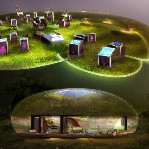 Image similar to surrealistic eco - village solarpunk style